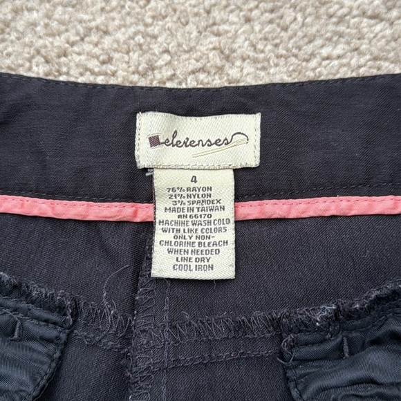 Anthropologie's Elevenses Bootcut Mid Rise Pink Accent Side Stitch Black Pants 4 - Picture 6 of 7